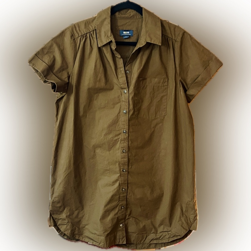 Anthropologie Army Green Short Sleeve Button Down Dress